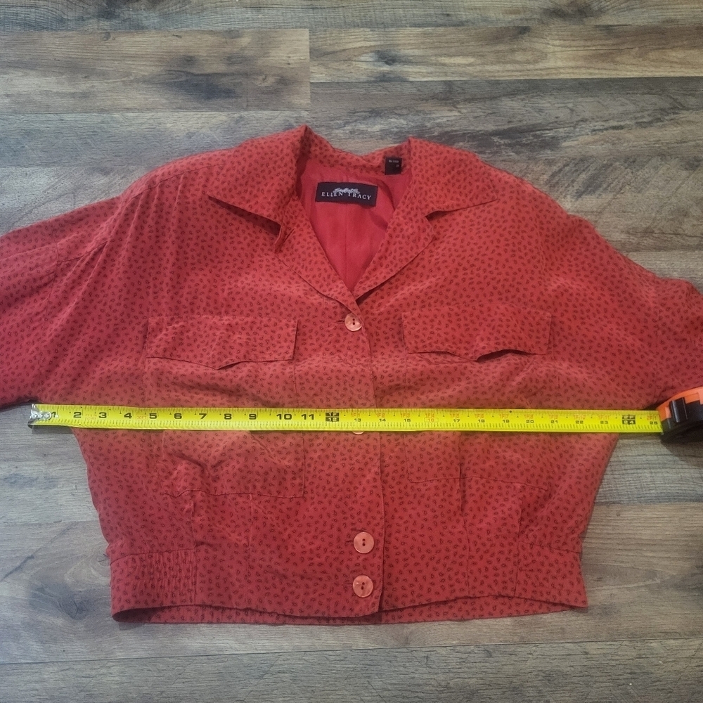 Vintage 80's Women's Red Silk Paisley Linda Allard Ellen Tracy Jacket Size 6 P - Picture 6 of 7